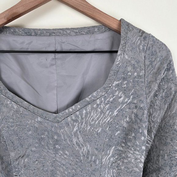 Reiss Hallie Silver Jacquard Cocktail Sheath Midi Mini Dress Wedding Guest Party - Picture 4 of 7